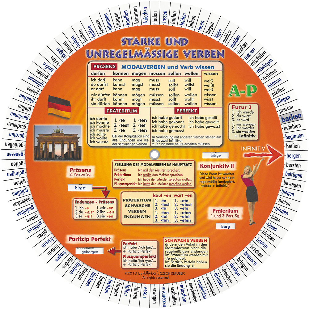 La roue des verbes allemands - Version unilingue - Recto